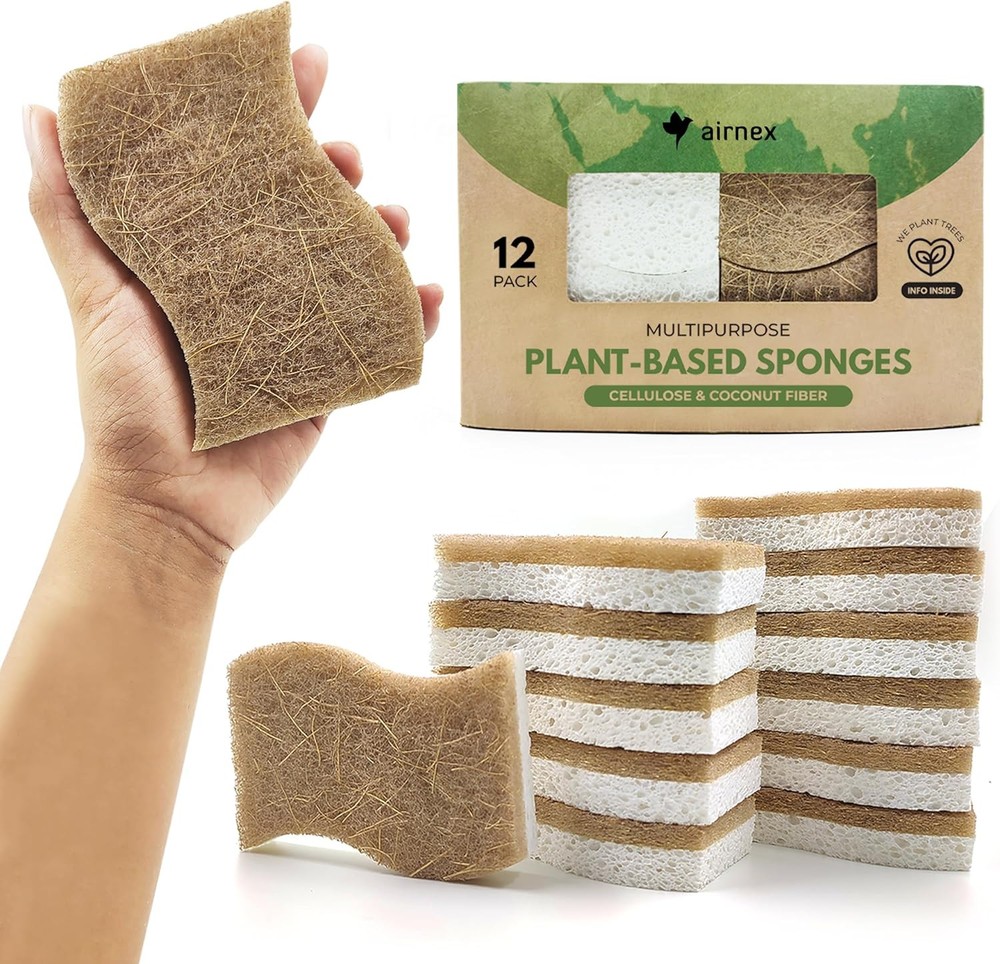 Eco-Friendly Natural Kitchen Sponge Biodegradable Compostable White Cellulose 12-Pack