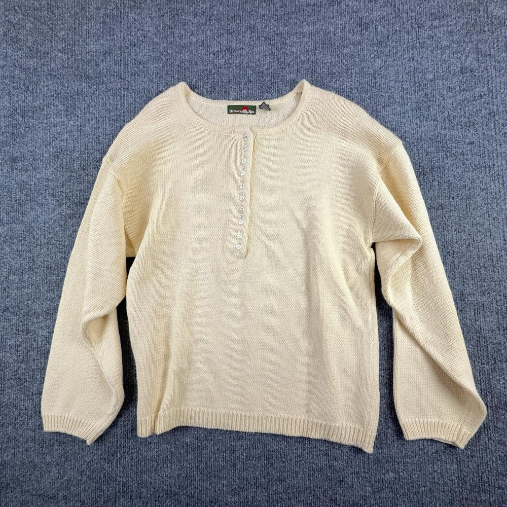 Vintage Outback Red Sweater Womens Medium White Henley Ramie Cotton Hong Kong