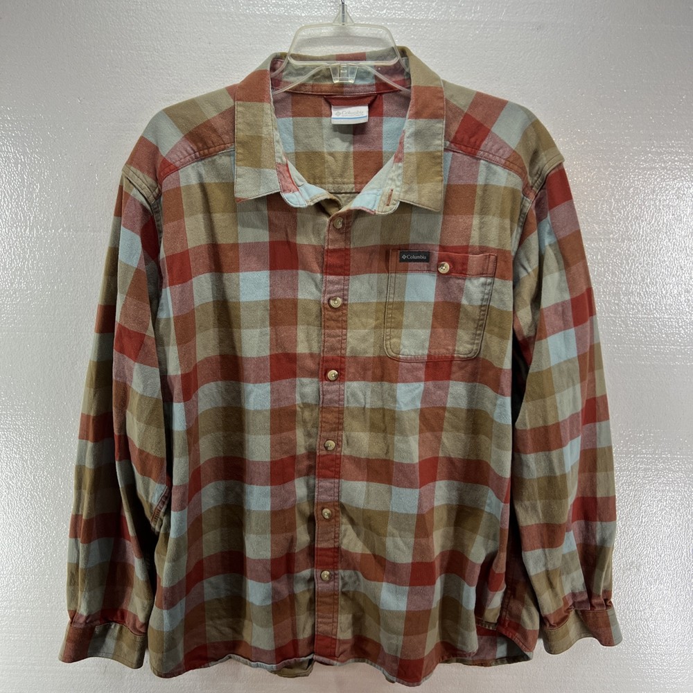 Columbia Flannel Shirt Mens XL Blue Brown Multicolor Long Sleeve Button Up