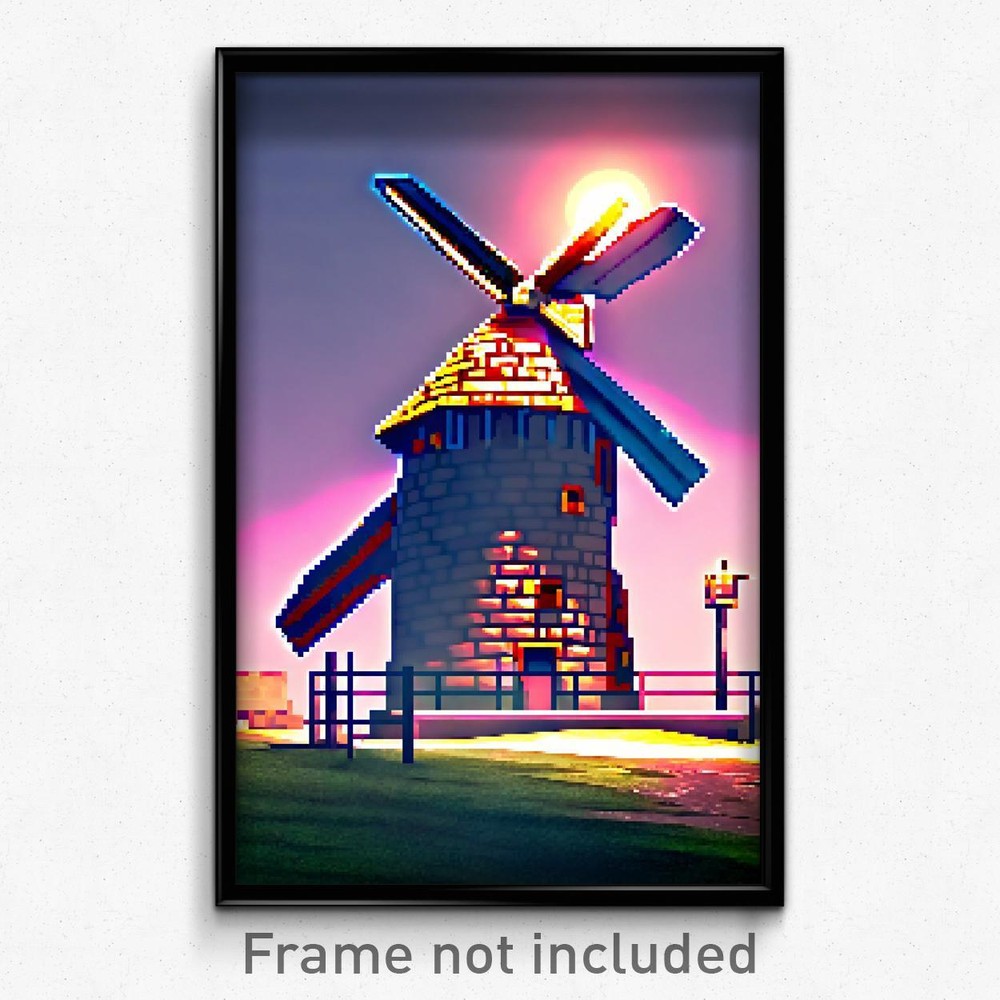 8-Bit Psychedelic Pixel Art Windmill Poster - Trippy Video Game Print