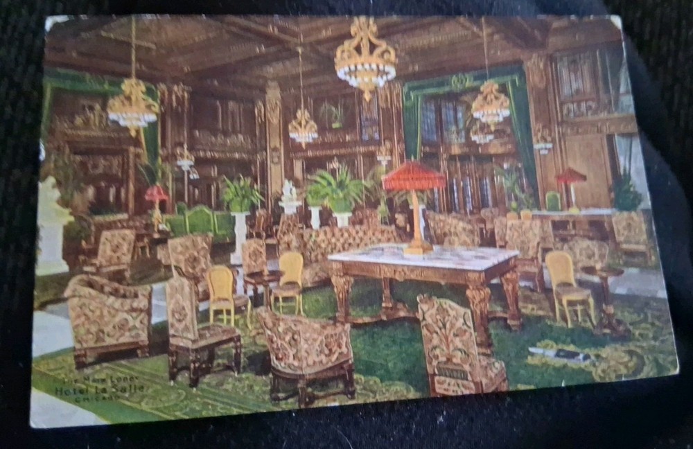 Antique Postcard Hotel LA Salle Main Lobby, Chicago IL Early 1900s Rooms$2 & Up