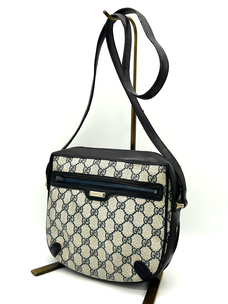 Vintage Gucci GG Supreme Navy PVC Leather Shoulder Crossbody Bag Authentic