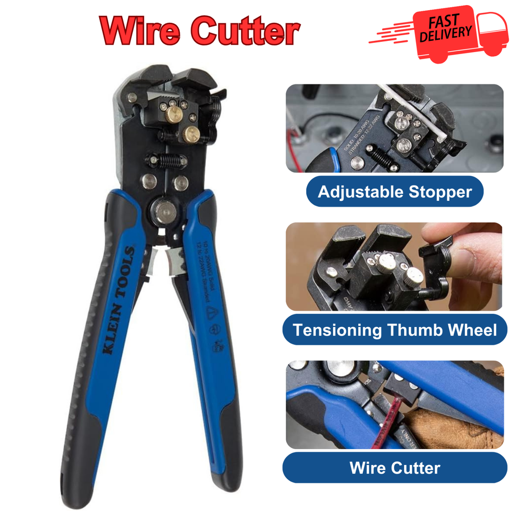 Heavy Duty Self-Adjusting Wire Stripper for 10-20 AWG Solid and 12-22 AWG Stranded Cables