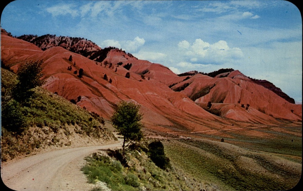 Red Hills Gros Ventra Road Jackson Hole Wyoming ~ 1950-60s vintage postcard
