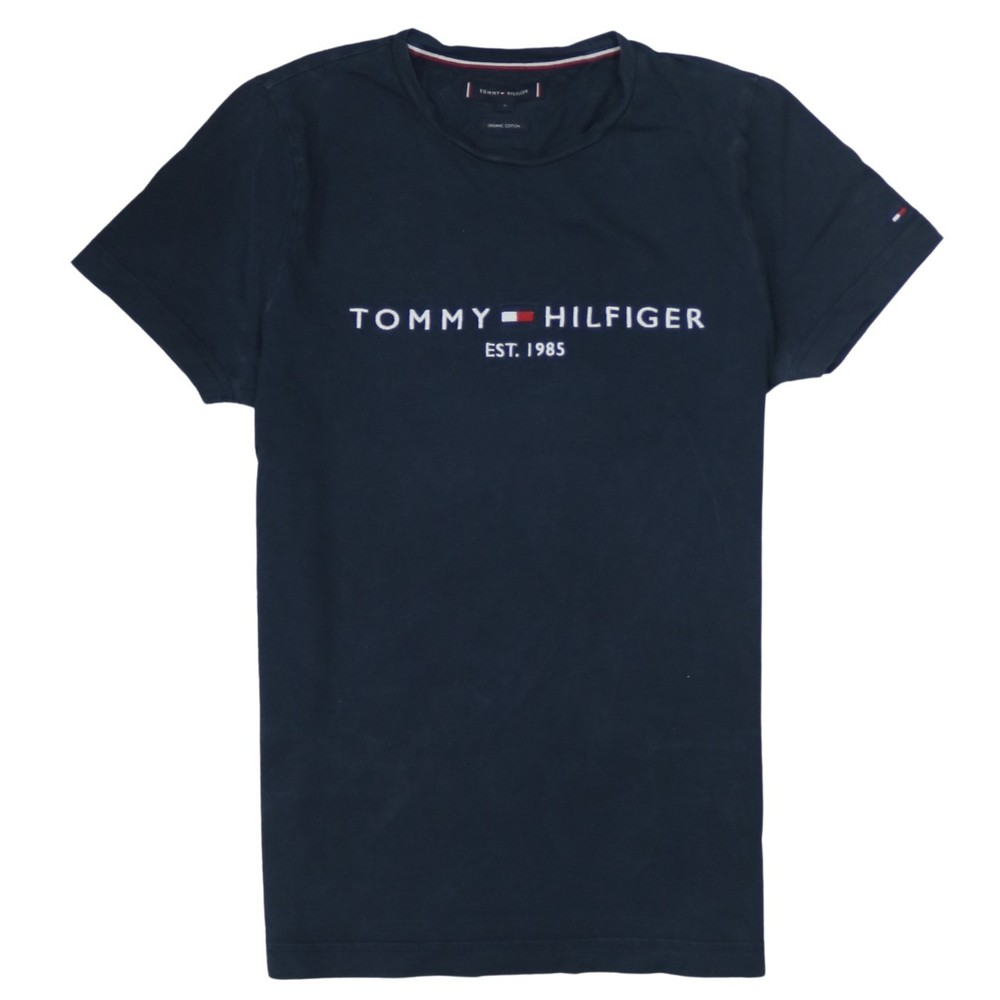 Tommy Hilfiger Mens T Shirt Navy Blue Cotton Embroidered Logo Graphic Tee S