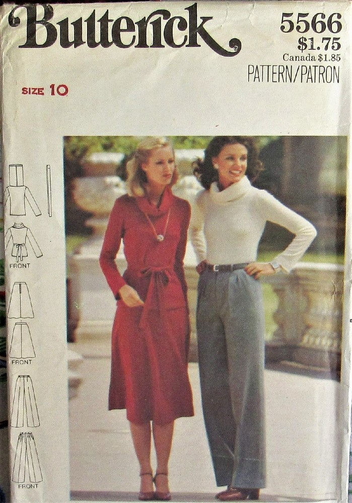 VTG 70s Butterick 5566 Womens 10 Cowl Neck Tunic Top A-line Skirt Pants Pattern