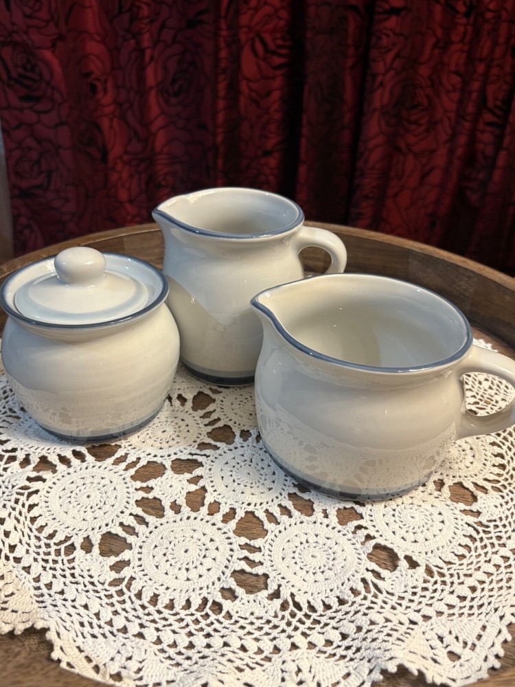 Pfaltzgraff White Ceramic Stoneware 1 Creamer 1 Sugar Bowl 1 Milk Pot Set of 3