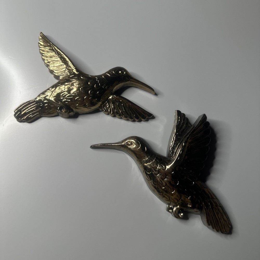 Vtg Home Interiors Homco Hummingbirds Gold Tone Wall Art Hanging Set 2 - 7669