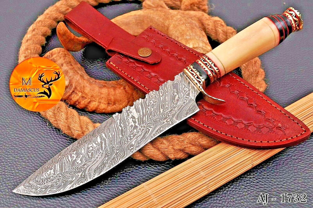 CUSTOM MADE HAND FORGED DAMASCUS STEEL BOWIE HUNTING KNIFE 1732