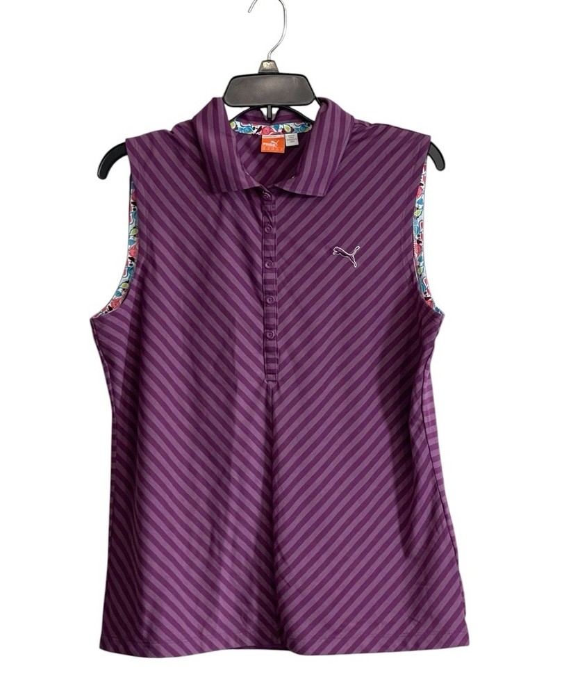 Puma Polo Shirt Womens Large Purple Sleeveless Golf Tennis Pickleball Outdoor