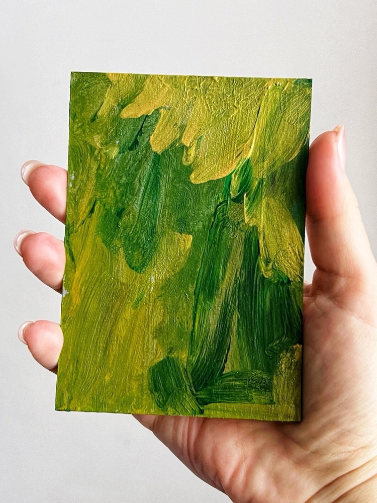 Abstract Painting Acrylic Small Artwork Green And Gold Art Tiered Tray Decor