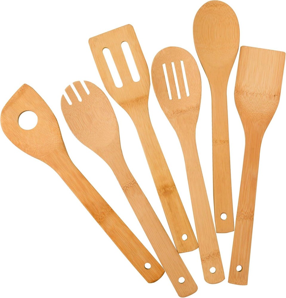 Bamboo Kitchen Cooking Utensils, 6 pcs Nonstick large, Natural