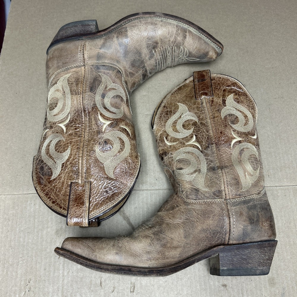 Justin Mens Bent Rail Boots Size 8 D Distressed Cowboy Pointed Tan BR103