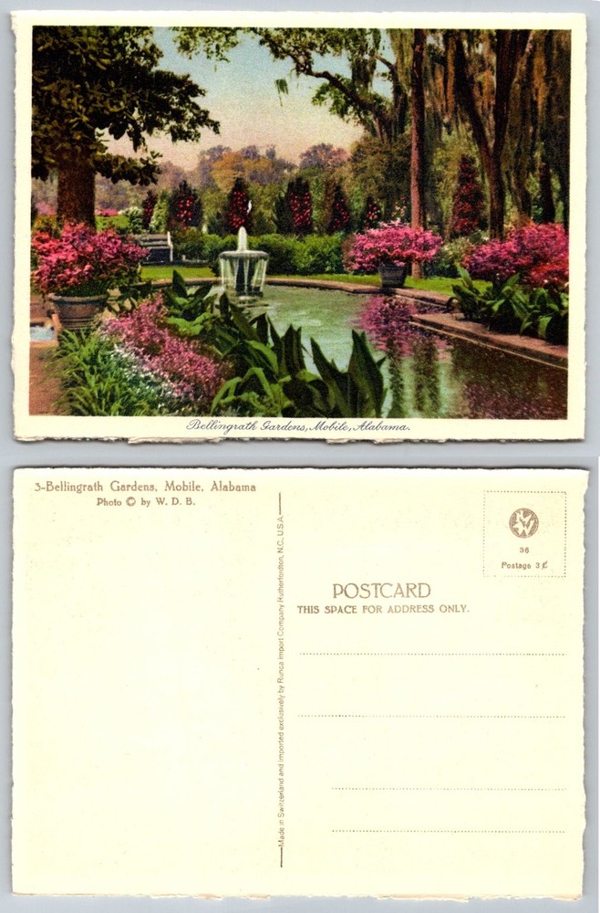 Vtg Bellingrath Gardens Mobile Alabama Fountain Pond Flowers Postcard WDB Runca