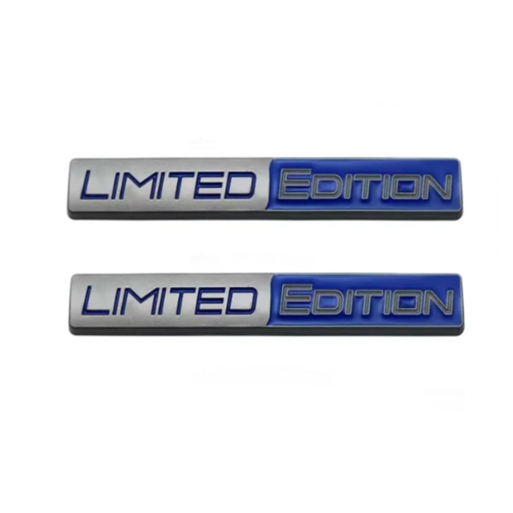 2Pcs Matte Silver Blue Limited Edition Side Fender Door Rear Emblem Universal