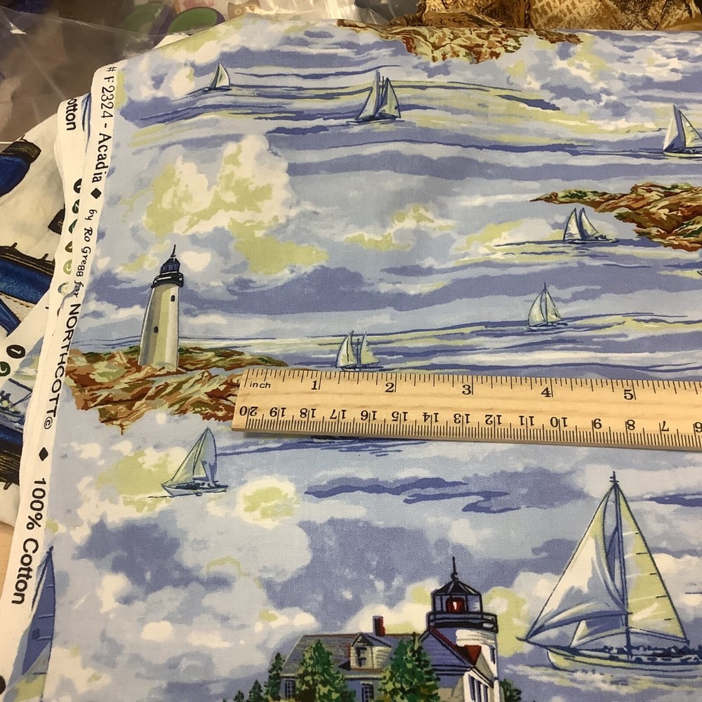 Northcott NATIONAL PARK SERIES Acadia WATER OCEAN SCENES BOATS BTY Fabric-image
