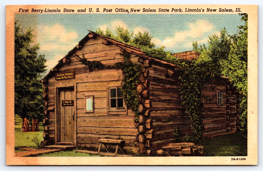 VINTAGE OLD ANTIQUE POSTCARD BERRY LINCOLN STORE POST OFFICE NEW SALEM ILLINOIS