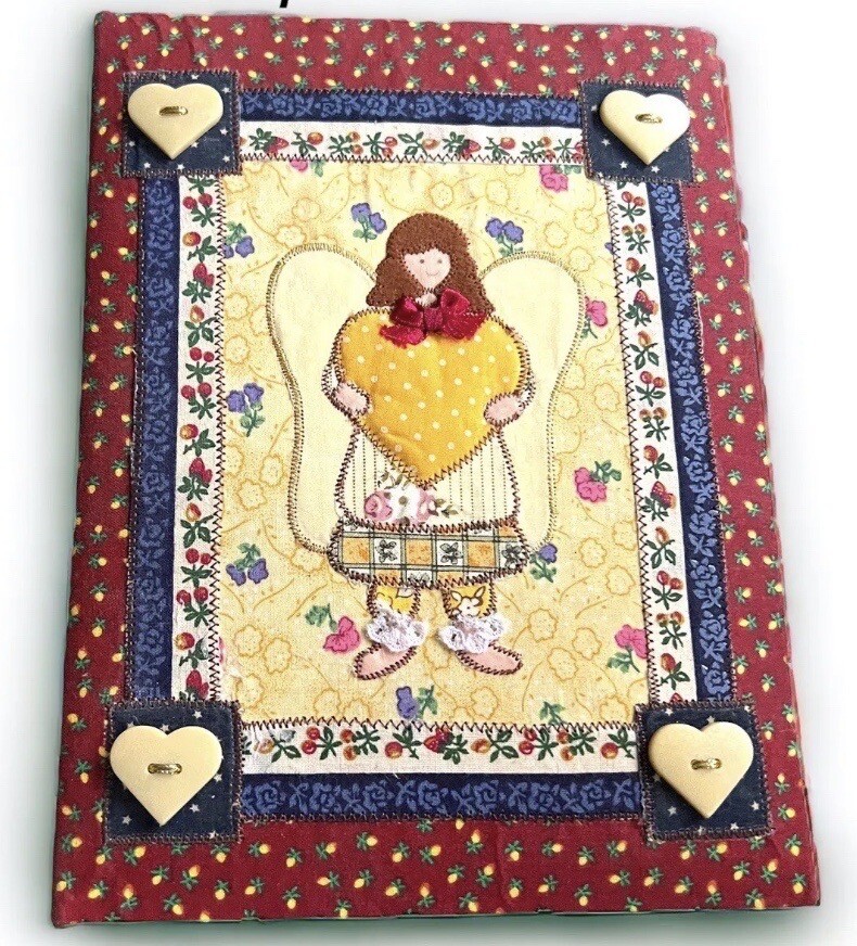 Country Angel Fabric Photo Album 4x6 Acid Free Cloth Vtg NOS Heart Buttons Sewn-image