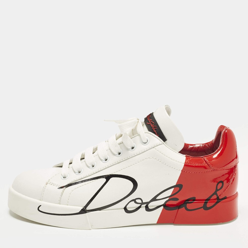 Dolce Gabbana Portofino Size 38 WhiteRed Leather Low Top Sneakers