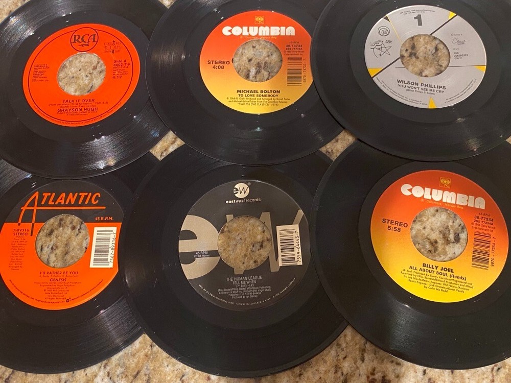 Lot of (6) 45 RPM Records - Genesis - Human League - Billy Joel - Grayson Hugh +
