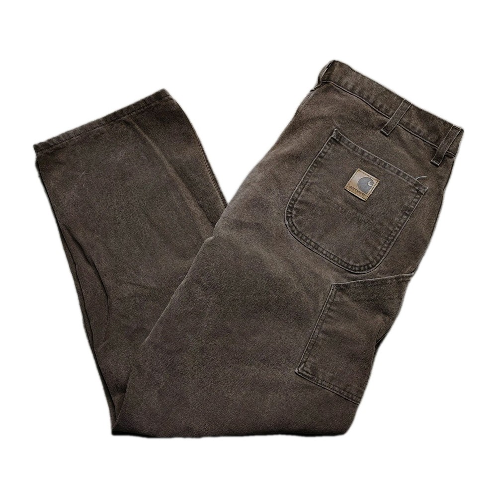 VTG Carhartt Mens Sz 40x32 Brown Canvas Carpenter Straight Work Pants USA WU0382