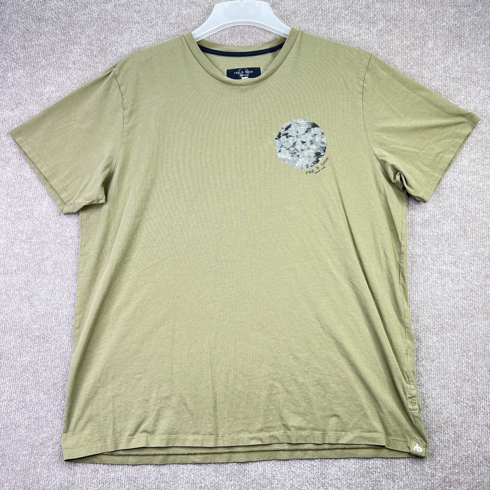 Rag & Bone Mens Circle Moon Graphic T-Shirt XL Green Cotton Crew Neck Urban