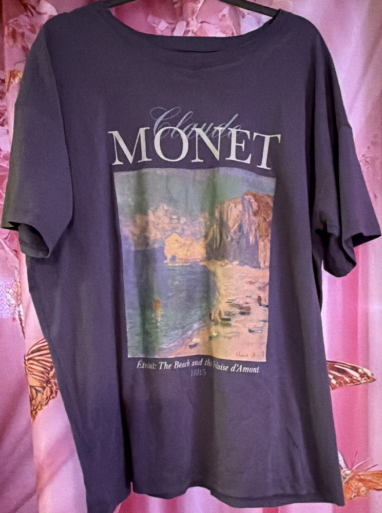 Special Thanks Monet Graphic Print Black Cotton Crew Neck T-Shirt XL