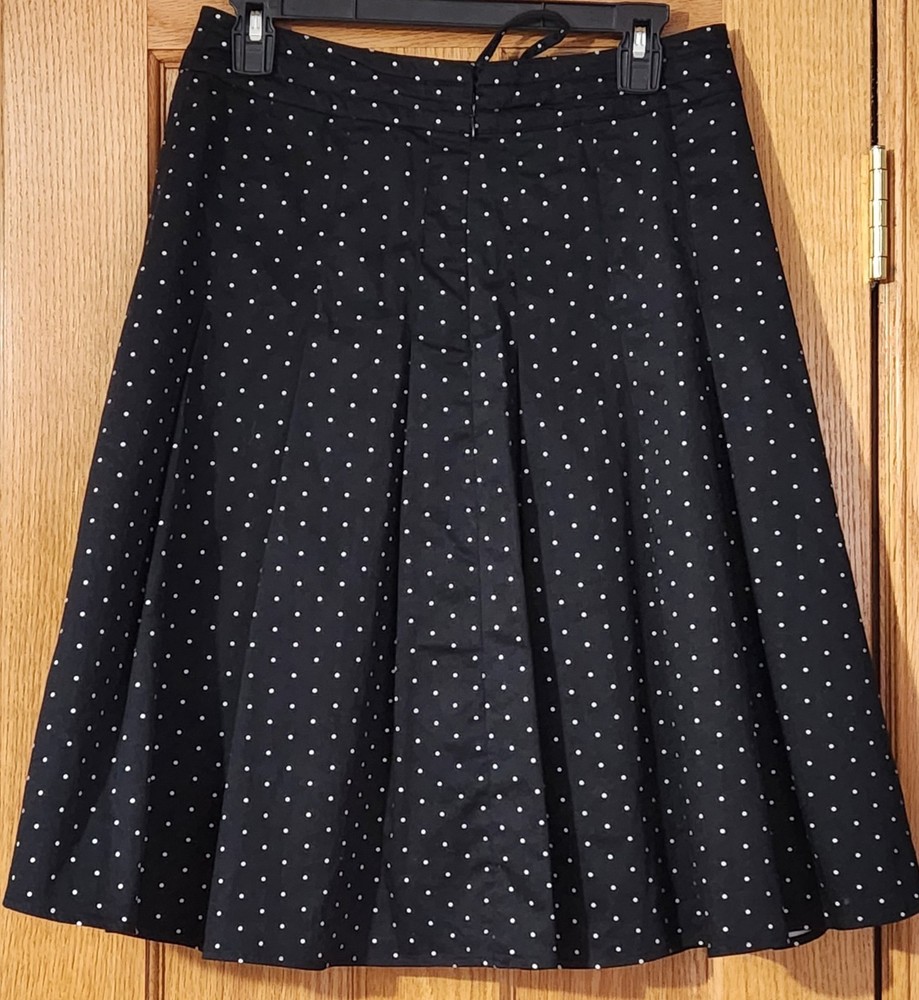 Pursuits Ltd A Line Pleated Skirt Women Sz 8 Black Polka Dot Retro Drawstring