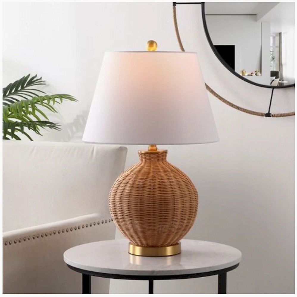 Nobu Rattan Table Lamp, Natural/Brass Brand New And Free Shipping