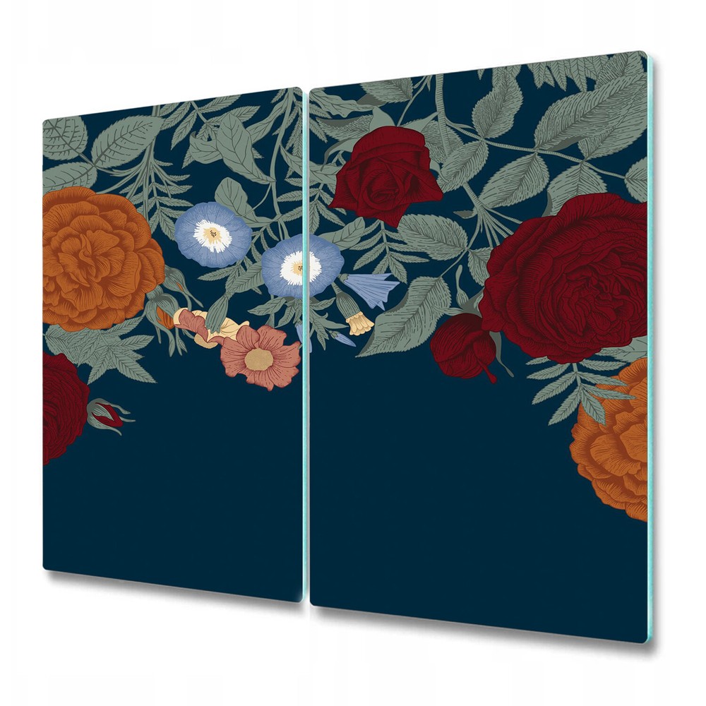 Glass Chopping Board Utensil Board Vintage roses blue red orange 2x30x52