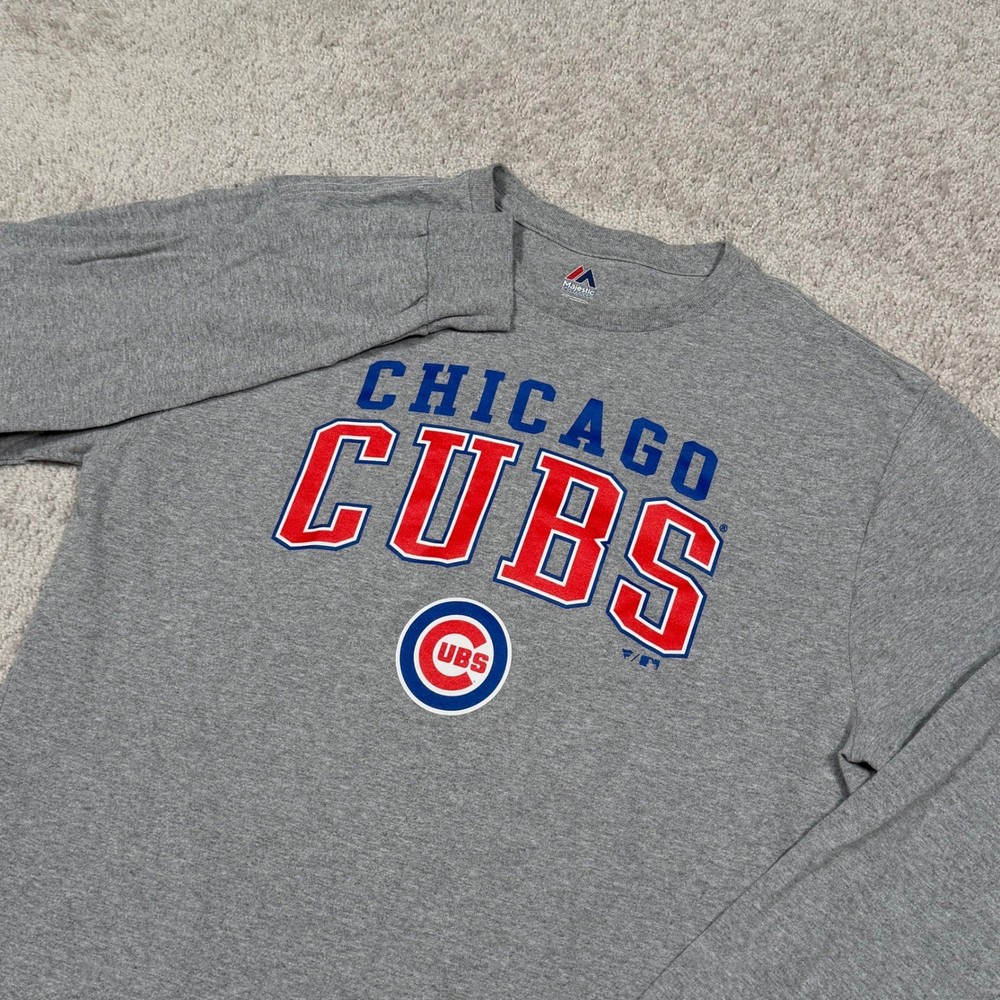 Majestic Chicago Cubs Long Sleeve T-Shirt Mens XL Gray MLB Graphic Tee