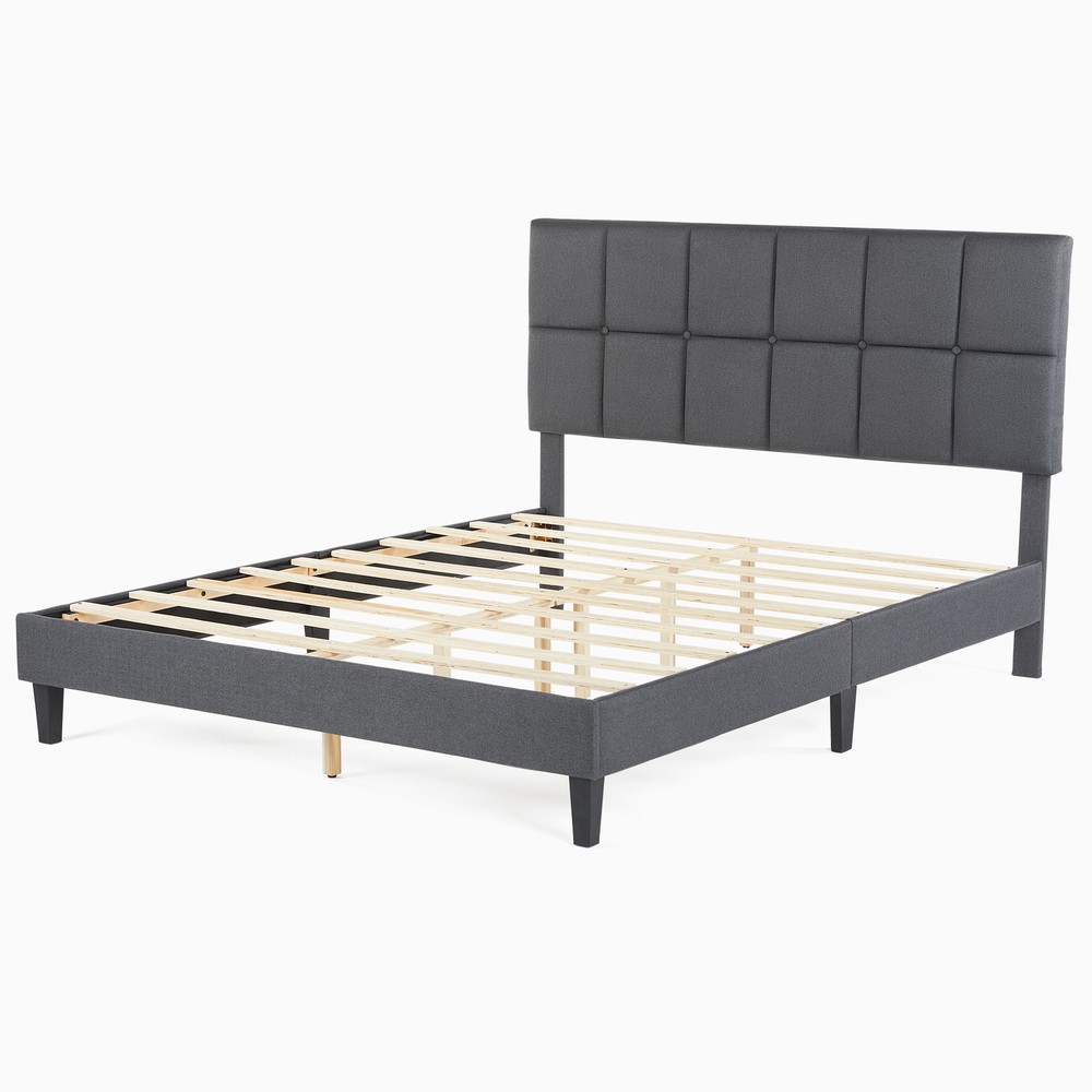 AllSize Wooden Upholstered Platform Bed Frame Adjustable Height Fabric Headboard
