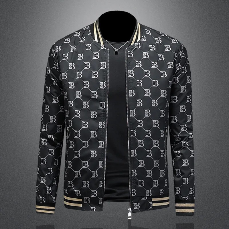 Men Luxury Fashion Trend Bomber Streetwear Long Sleeve Zipper Casual Jacket Coat