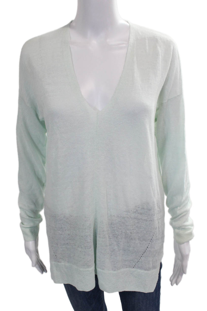 Vince Womens Pullover Linen Sweater Green V Neck Long Sleeve Size SFree Shipping in US $100+ Orders | $6.95 Orders Below