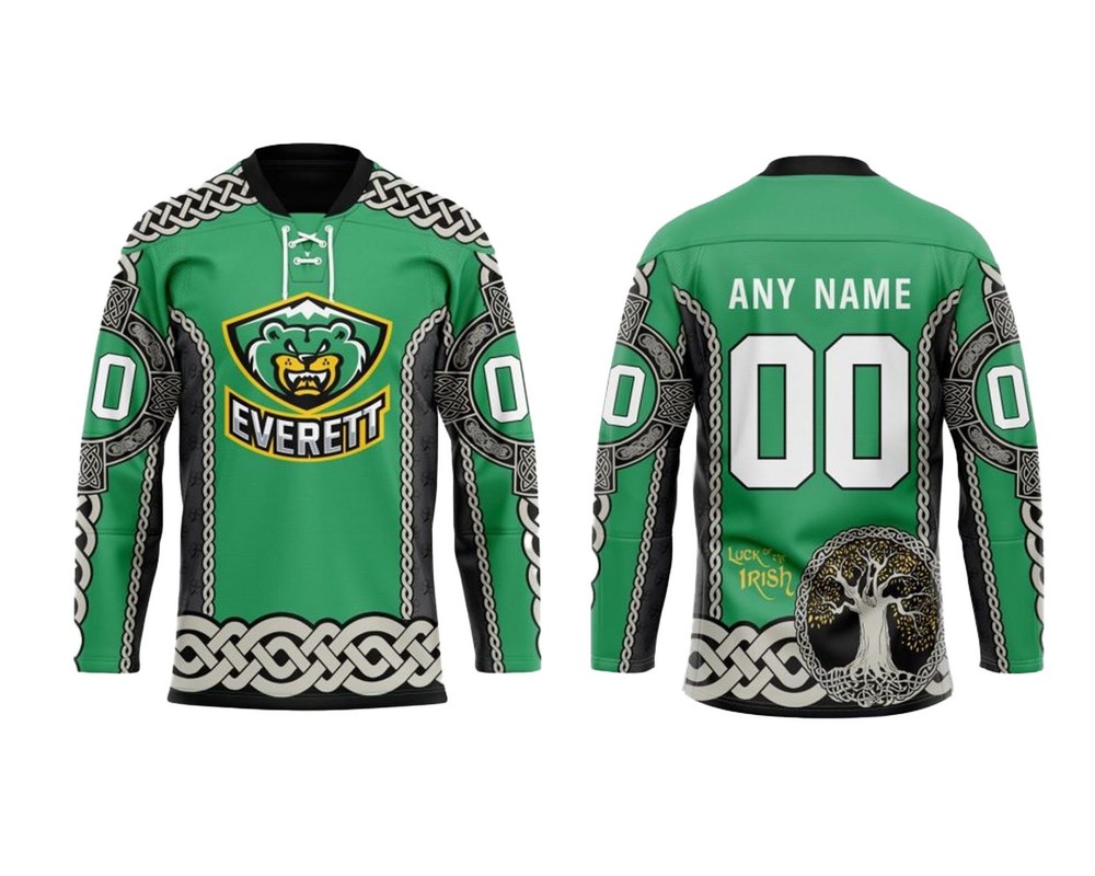 Custom Name Number Everett Silvertip St Patrick Day Hockey Jersey