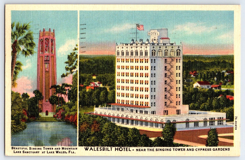 Vintage Old Antique Postcard Singing Tower Walesbilt Hotel Lake Wales Florida