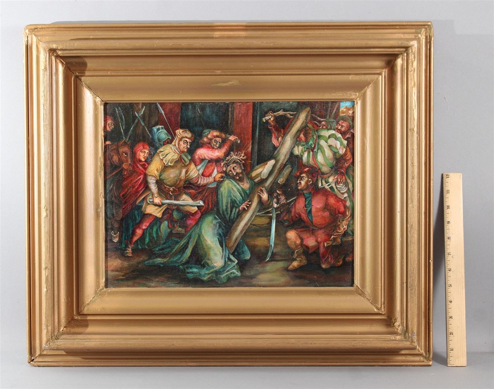 Orig ROBERT RAYEVSKY Biblical Illustration Painting, Christ Falling Crucifixion