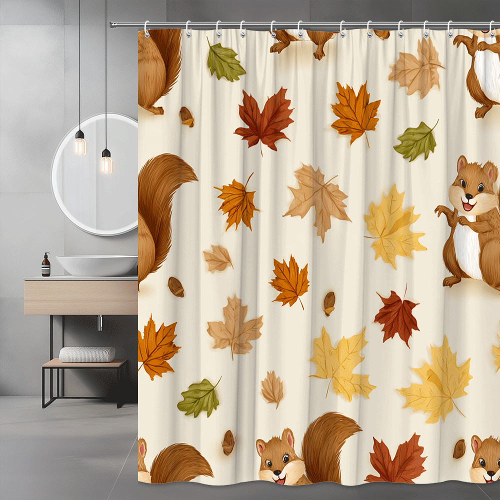 Squirrel and Fall Leaves Shower Curtain Autumn Woodland Print