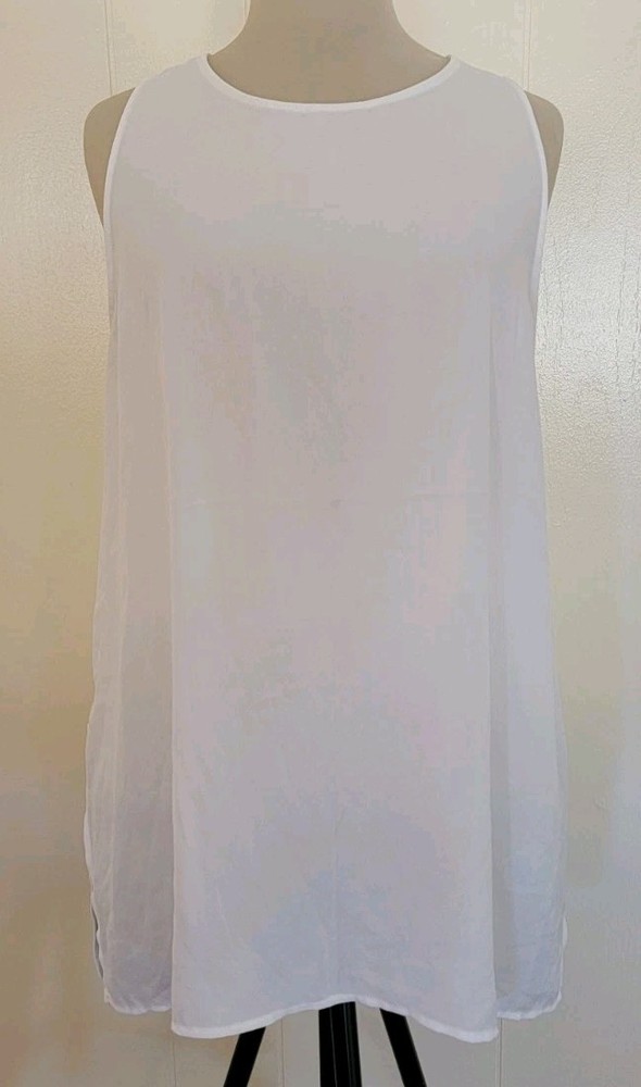 Womens White Chiffon Tank Blouse Lush Sz Medium Long Sheer Keyhole Back