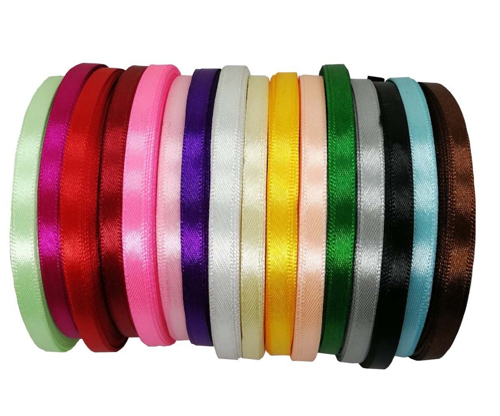 JESEP 16 Rolls 400 Yards Solid Satin Fabric Ribbon Multi-Color Packing for Gi...