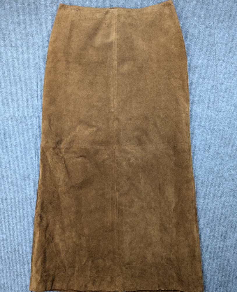 Ralph Lauren Maxi Skirt Womens 10 Suede Leather Brown Cowgirl Equestrian Vintage