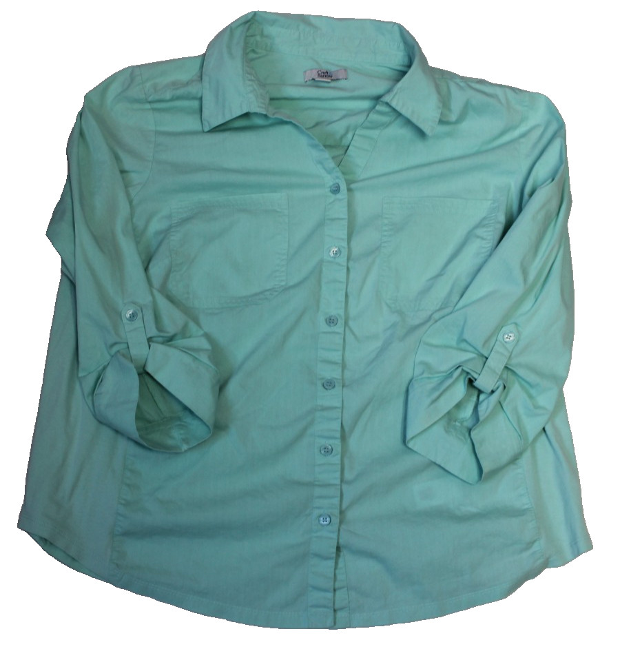 Croft & Barrow Button-Up Blouse Women's Size 2XL Green 3/4 Sleeve Stretch