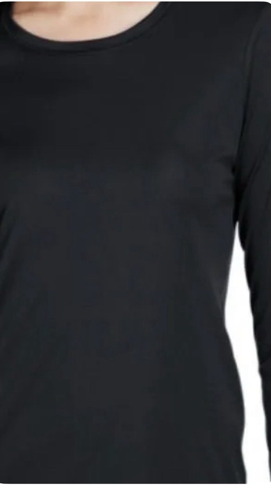 Women’s Black Solid Crew Neck Long Sleeve Pullover Top Regular Size Type