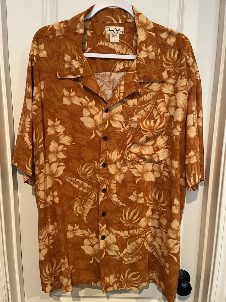 Panama Jack Men’s XXL Orange Floral Tropical Short Sleeve Rayon Button-Up Shirt