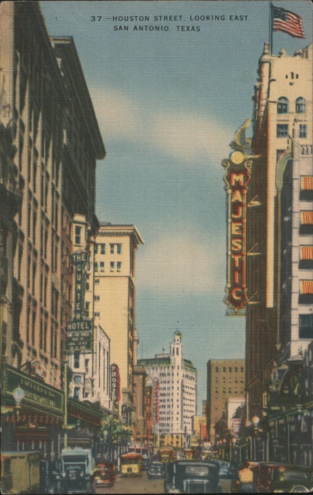 San Antonio, Texas TX Houston Street Looking East, Majestic Theater Postcard