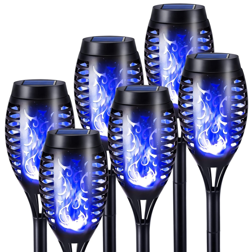 6 Pack Solar Flickering Dancing Flame Lights Blue Waterproof Solar Torch