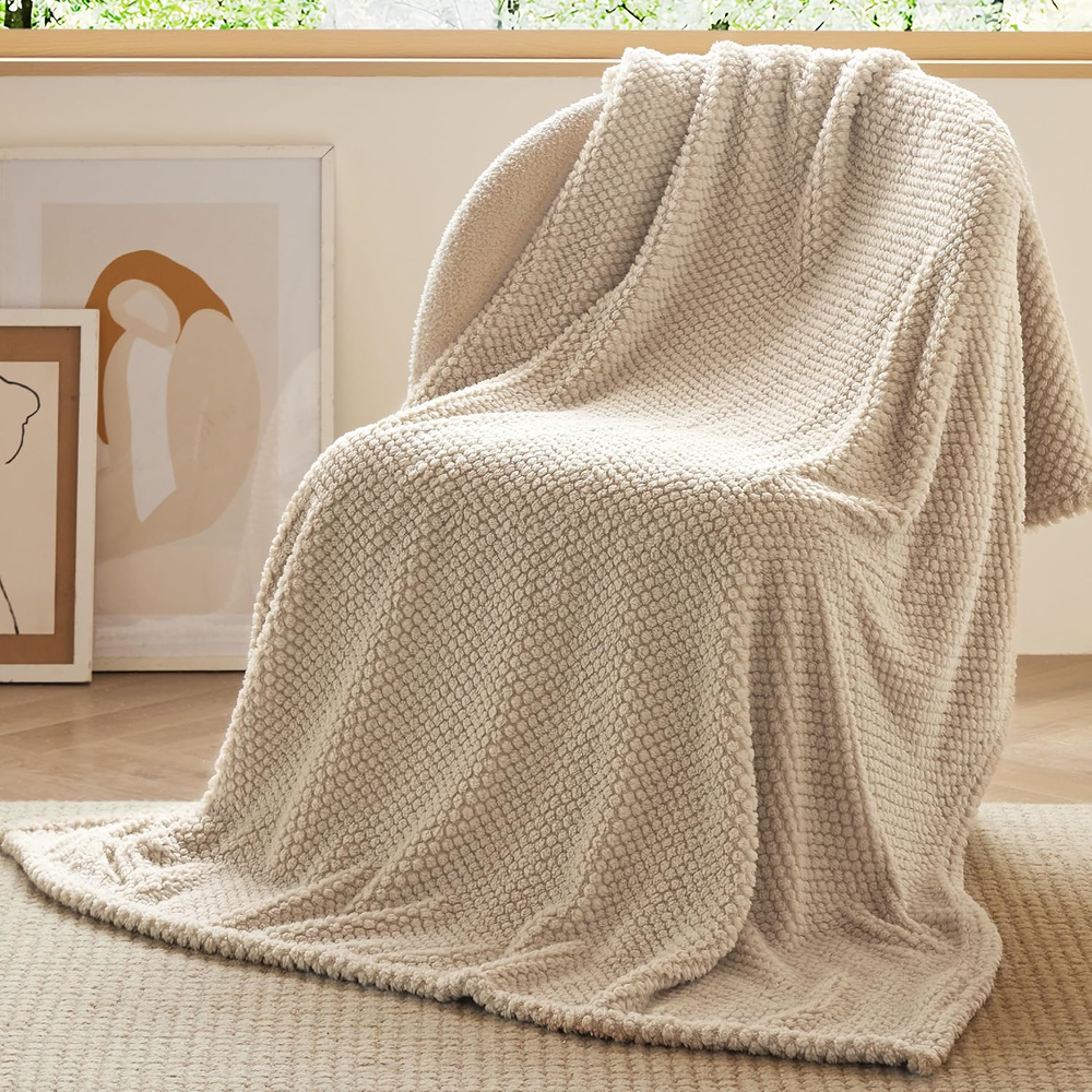 Cozy Beige Fleece Throw Blanket 50x60 Inches Soft Warm for Couch Bed Sofa Home Decor
