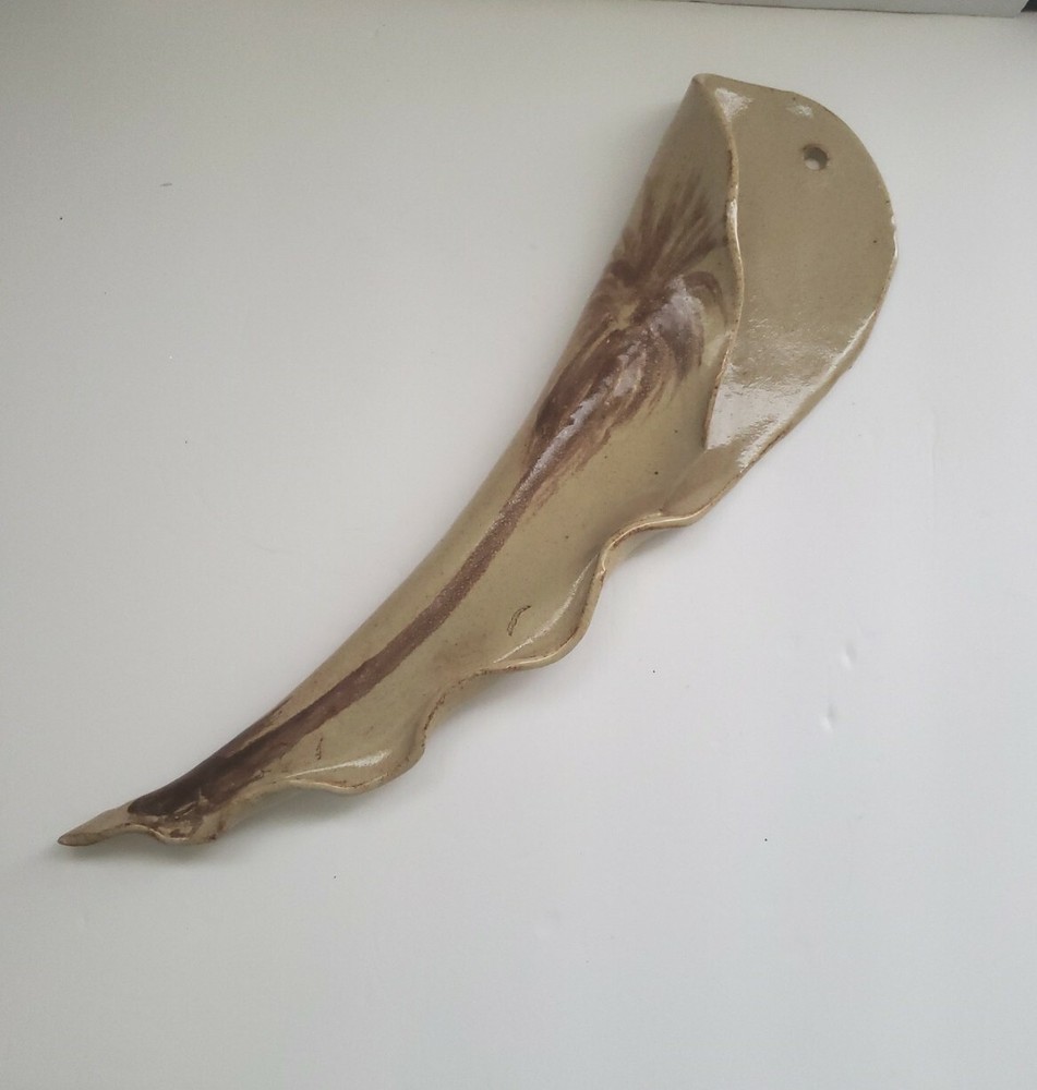 Pottery Wall Pocket Abstract Unique Palm Tree Design Signed D_11 Vtg Estate Sale-image
