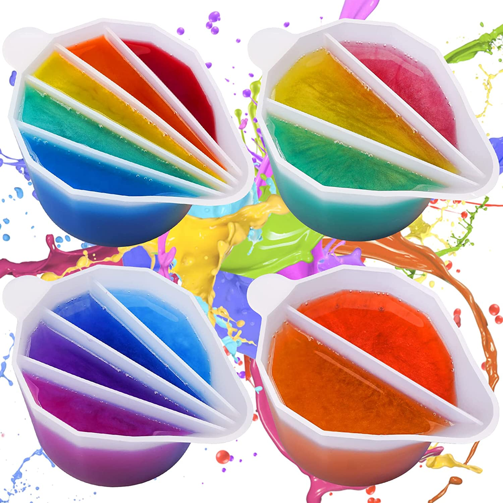 Silicone Split Cups,4Pcs Thicken&Reusable Resin Mixing Cups with 2-5Channels,Div