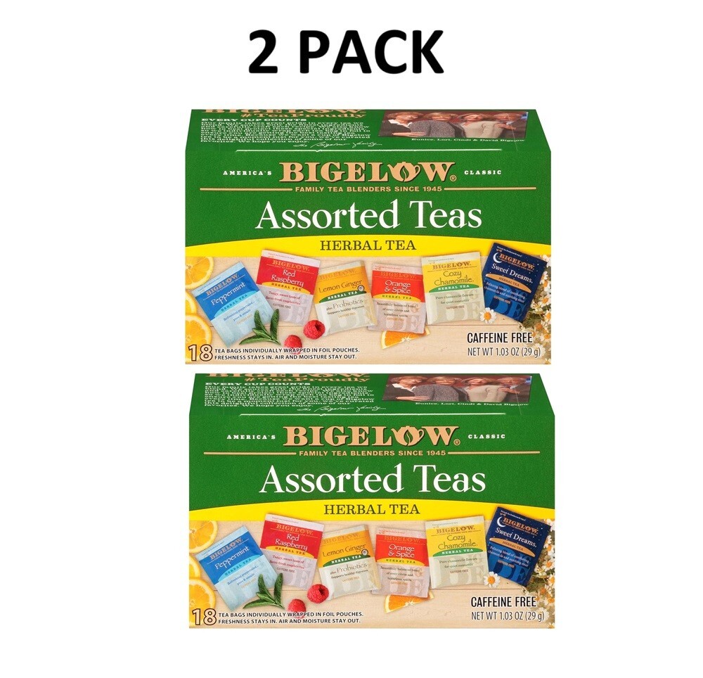 2 PACK Bigelow Herbal Teas Six Flavor Assortment, 18 bags each box